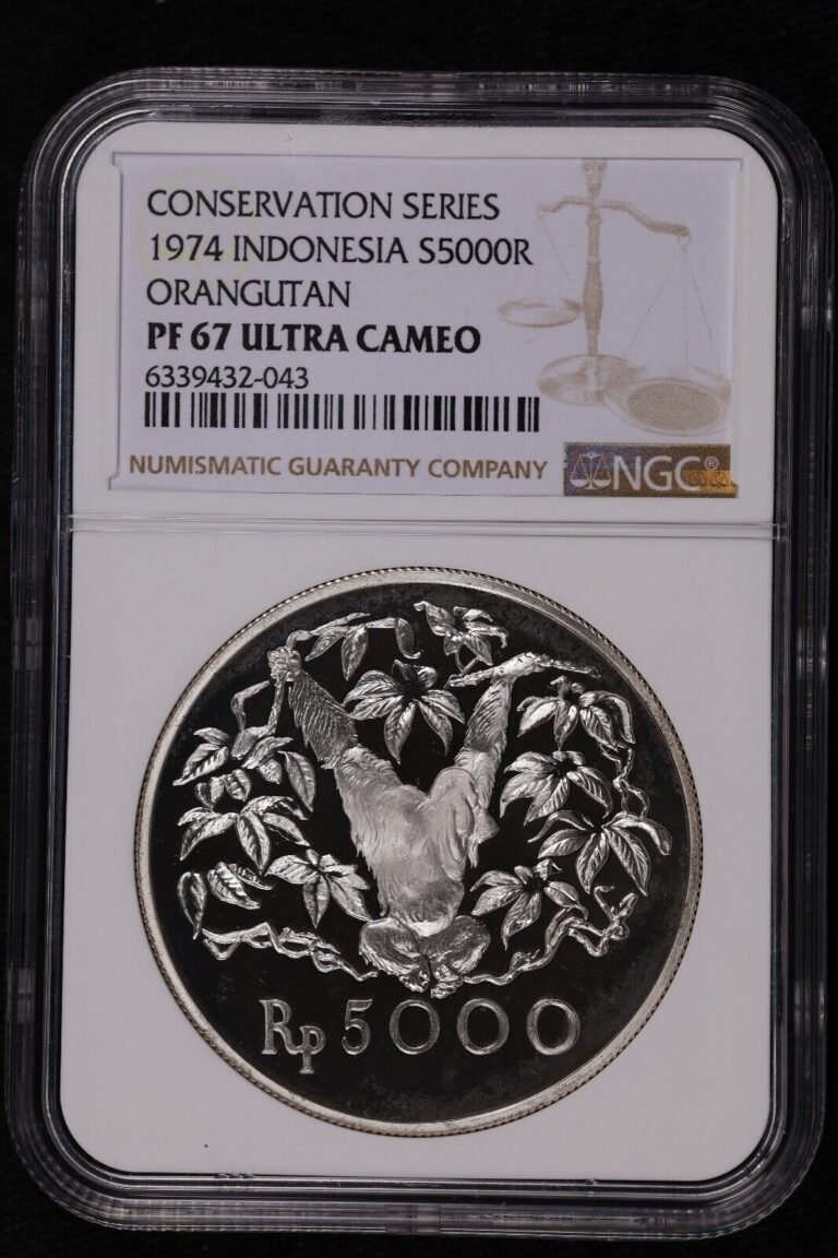 Read more about the article 1974 Indonesia 5000 Rupiah Silver Conservation Series Orangutan – NGC PF 67 UC