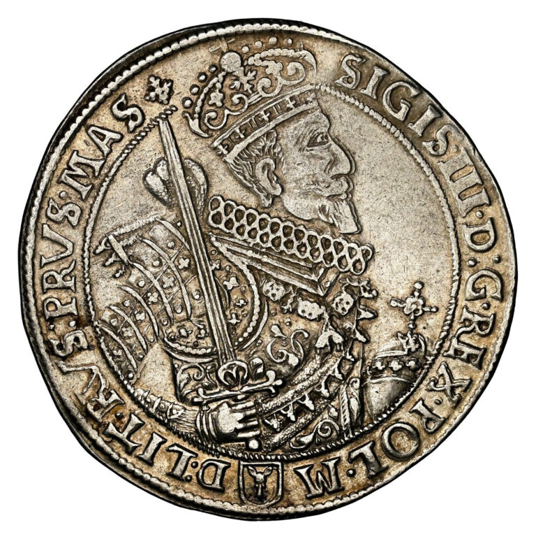 Read more about the article 1629  Poland  Sigismund III Vasa. Rare Silver Thaler Coin. Bromberg! NGC AU-53!