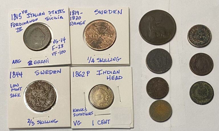 Read more about the article Foreign World Coins -Lot of 11 Culls – mostly 1800s – Sweden Italy US