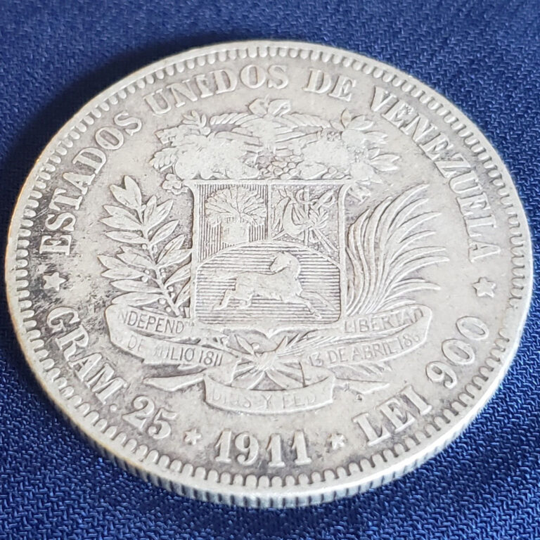 Read more about the article 1911 Venezuela 5 Bolivares  Silver Coin  “Fuerte”