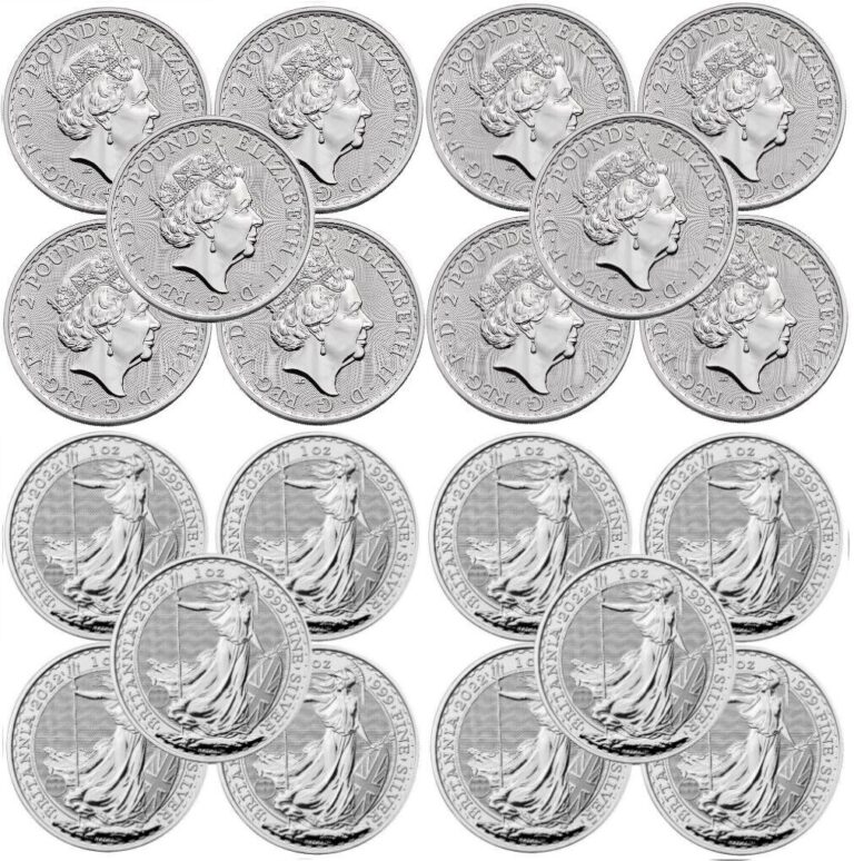 Read more about the article Lot of 10 – 2023 United Kingdom 2 Pound Silver Britannia .999 1 oz BU – Queen