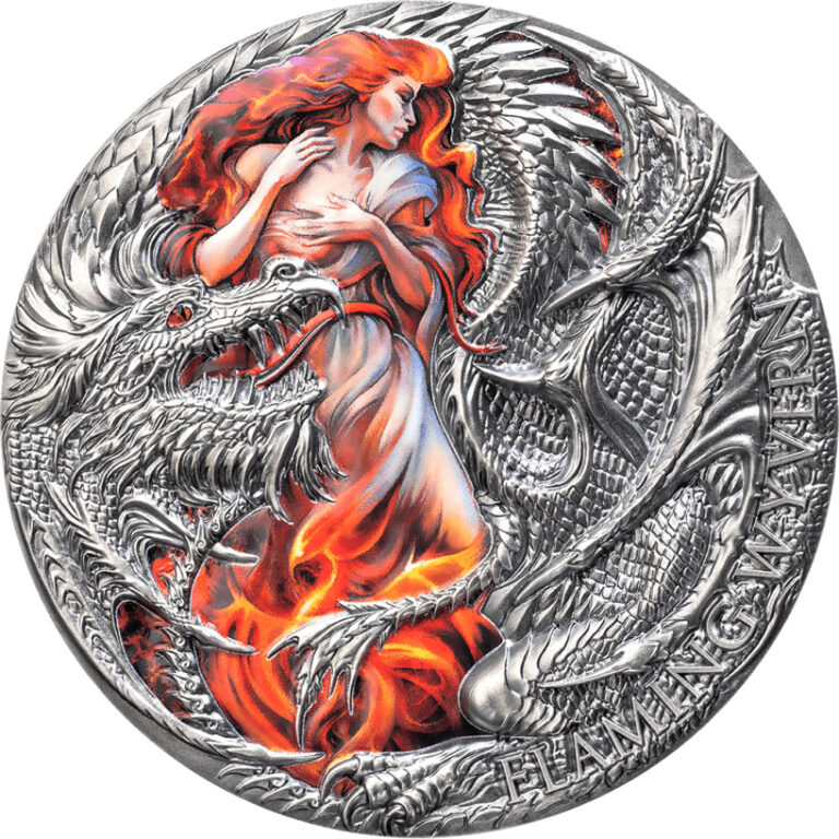 Read more about the article 2023 Cameroon The Dragonology Flaming Wyvern 2oz Silver Antiqued Coin