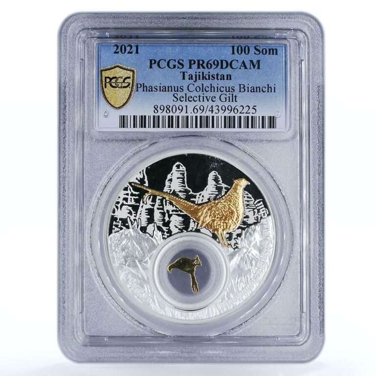 Read more about the article Tajikistan 100 somoni Phasianus Colchicus Bianchi PR69 PCGS silver coin 2021