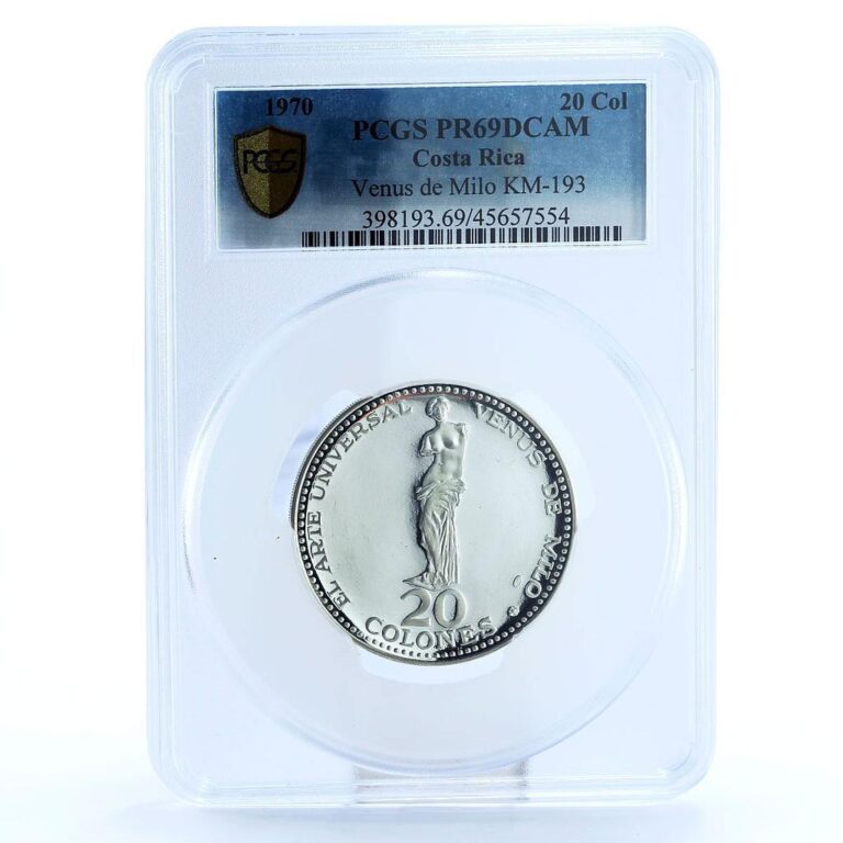 Read more about the article Costa Rica 20 colones Venus of Milo Statue Sculpture Art PR69 PCGS Ag coin 1970