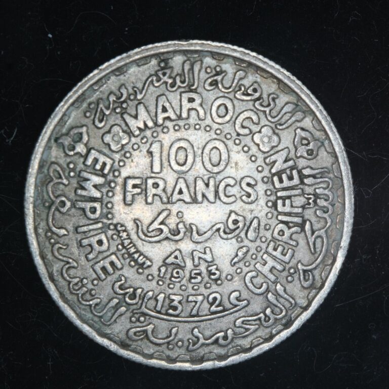 Read more about the article MOROCCO Mohammed V 1953 – AH 1372 100 Francs  silver patina – Lot #7732