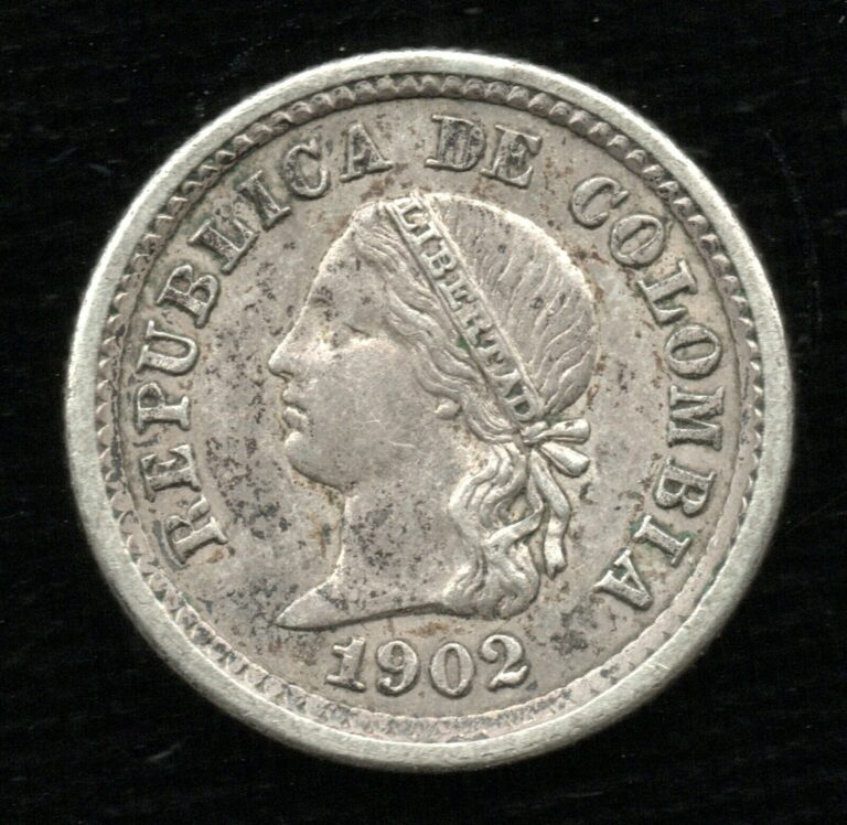 Read more about the article Tiny 1902 Colombia 5 Centavos KM# 191 AU Silver ONE YEAR TYPE