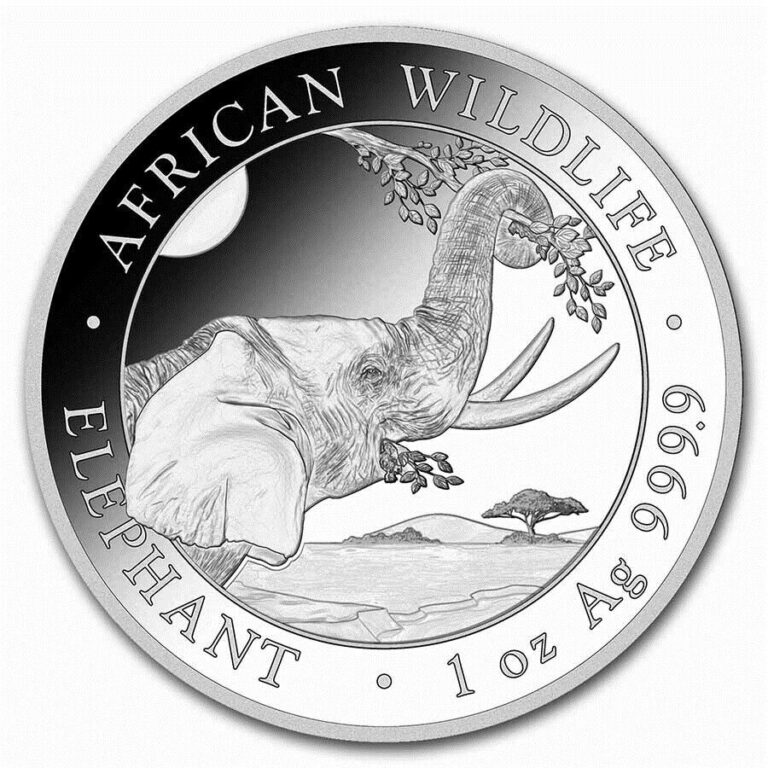 Read more about the article 2023 Somalia 1 oz .9999 Fine Silver Elephant – 100 Shillings – BU (Encapsulated)