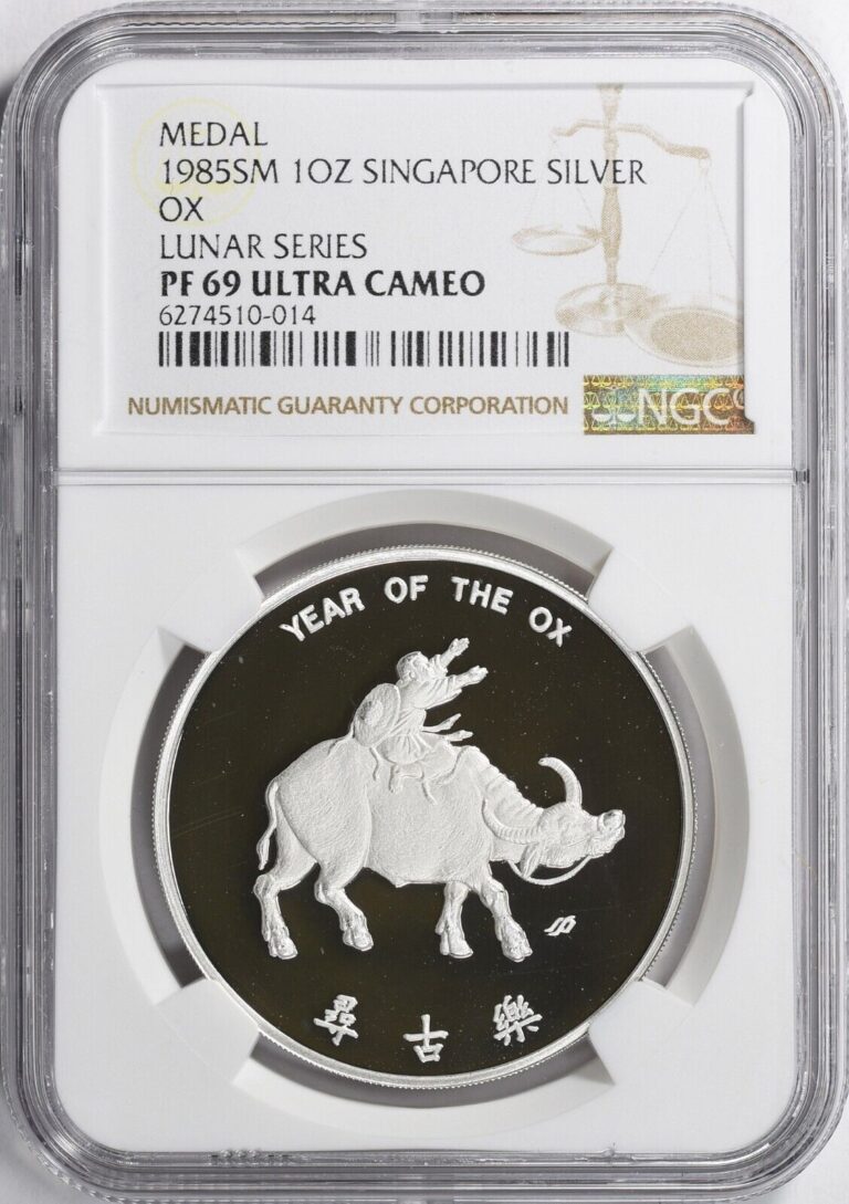 Read more about the article 1985SM Singapore Year of the Ox 1oz Silver Lunar Series NGC PF 69 Ultra Cameo