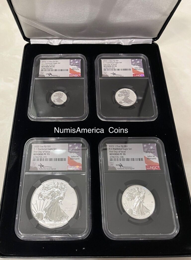 Read more about the article 2023 Fiji $1 SILVER EAGLE T-1 FRACTIONAL SET  NGC Reverse PF70 FDOI – Mercanti