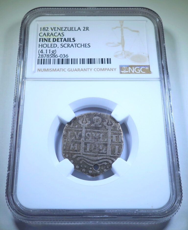 Read more about the article NGC Venezuela Caracas 182 Silver 2 Reales Chipi Chipi Antique 1812 Colonial Coin