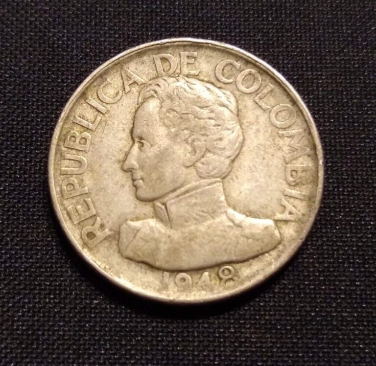 Read more about the article 1948 Colombia 50 Centavos half peso Simon Bolivar silver coin