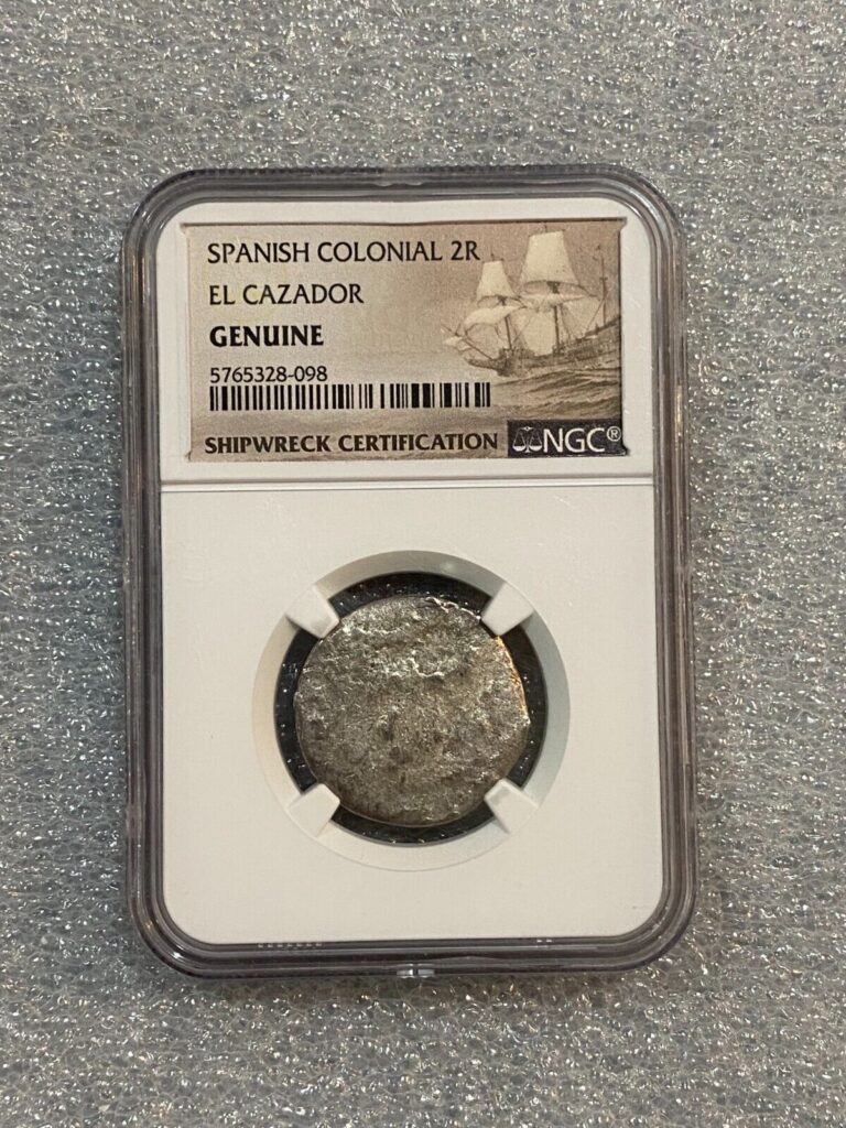 Read more about the article Spanish Colonial 2R El Cazador Shipwreck – NGC GENUINE  ~Historic Coin ~ (098)