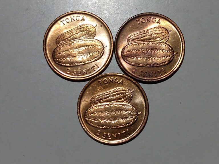 Read more about the article 1975 TONGA 2 SENITI (3 COINS) UNC SOME COLORFUL TONING BRONZE FAO WATERMELON