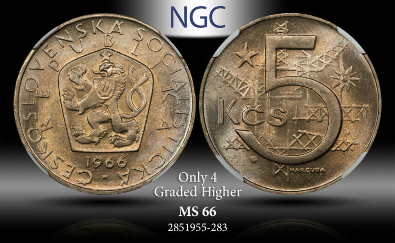 Read more about the article 1966 Czechoslovakia 5 Korun NGC MS 66 Toned