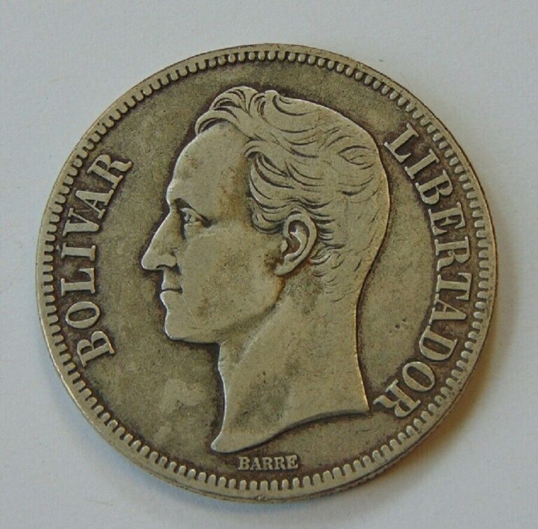 Read more about the article VENEZUELA ~ .900 SILVER 1929  5 BOLIVARES LIBERTADOR COIN
