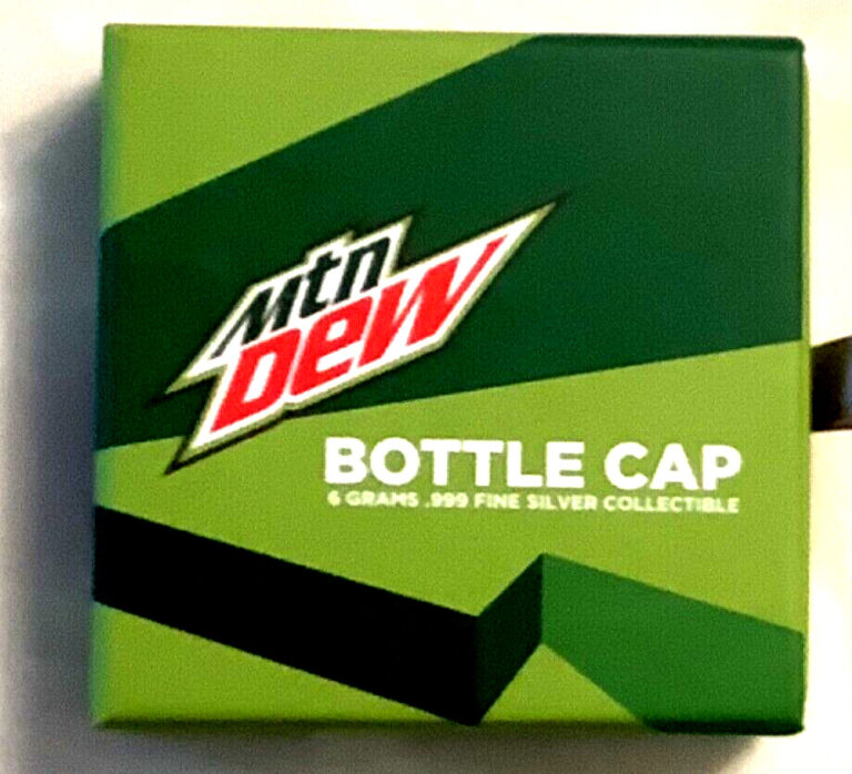 Read more about the article 2022 Chad 500 Francs CFA MOUNTAIN DEW 6g .999 FINE SILVER BOTTLE CAP COIN w/Box