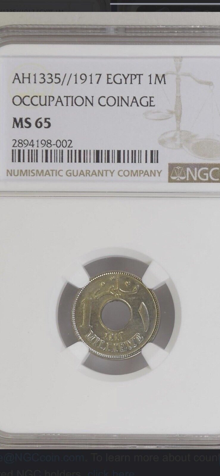 Read more about the article 💥NO H 💥1 MIL EGYPT 1917 NGC MS65  HUSSEIN KAMIL 💥extremly rare only 2 higher