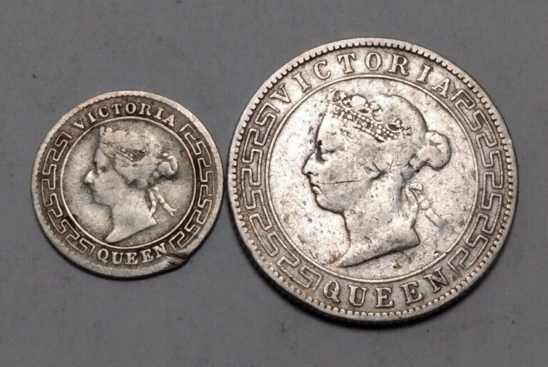 Read more about the article Lot of 2x Silver Coins Ceylon 1893 50 Cents and 1894 10 Cents Victoria Sri Lanka