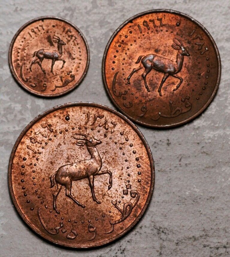 Read more about the article QATAR and DUBAI SET 3 COINS 1-5-10 DIRHEMS AH1386 1966 (“GAZELLE”) ALL RED-BN UNC!