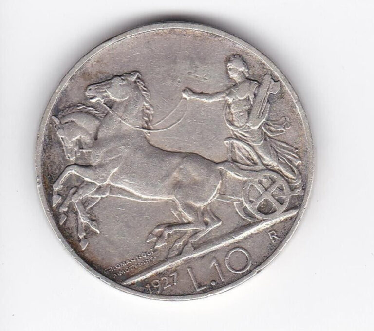 Read more about the article 1927 Italy 10 Lire Large SILVER Coin from fascist period  high grade some luster