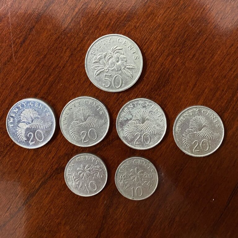 Read more about the article Lot of (7) SINGAPORE COINS: 50 Cent  20 Cents  and 10 Cents