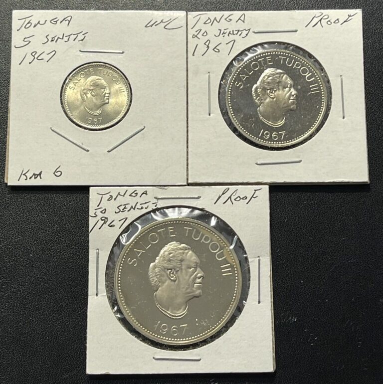 Read more about the article Tonga 1967 5/20/50  Seniti  Copper-Nickel Coins: Lot of 3