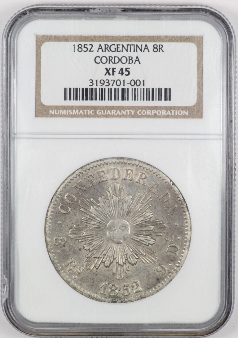 Read more about the article NGC XF45 1852 Argentina 8 Reales Silver Cordoba Coin