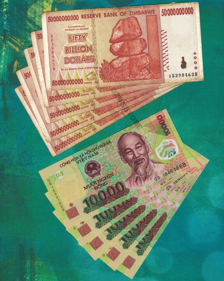 Read more about the article 5 x 50 Billion Zimbabwe Dollars + 5 x 10 000 Vietnam Dong 100% Authentic w/ COA