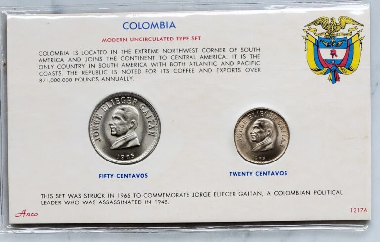 Read more about the article Colombia  Modern Uncirculated Type Set 2 coins 50 and 20 cents; Jorge Gaitan