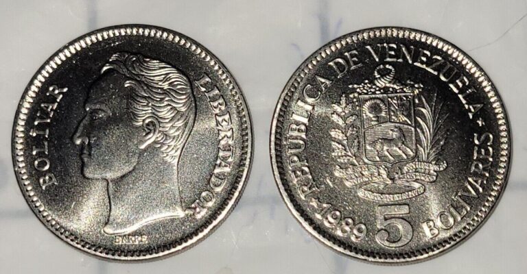 Read more about the article 1989 Venezuela 5 Bolivar Coin Graded MS State BU Lot of Two 2. LQQK