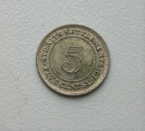 Read more about the article STRAITS SETTLEMENTS Malaysia 5 cents 1919 silver coin AUNC George V KM# 31