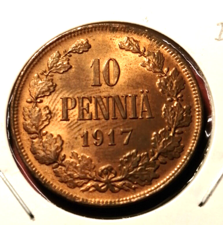 Read more about the article *Finland -10 penniä 1917  Copper-Empire Nikolai  II *Cond. 1++ *Nearly UNC