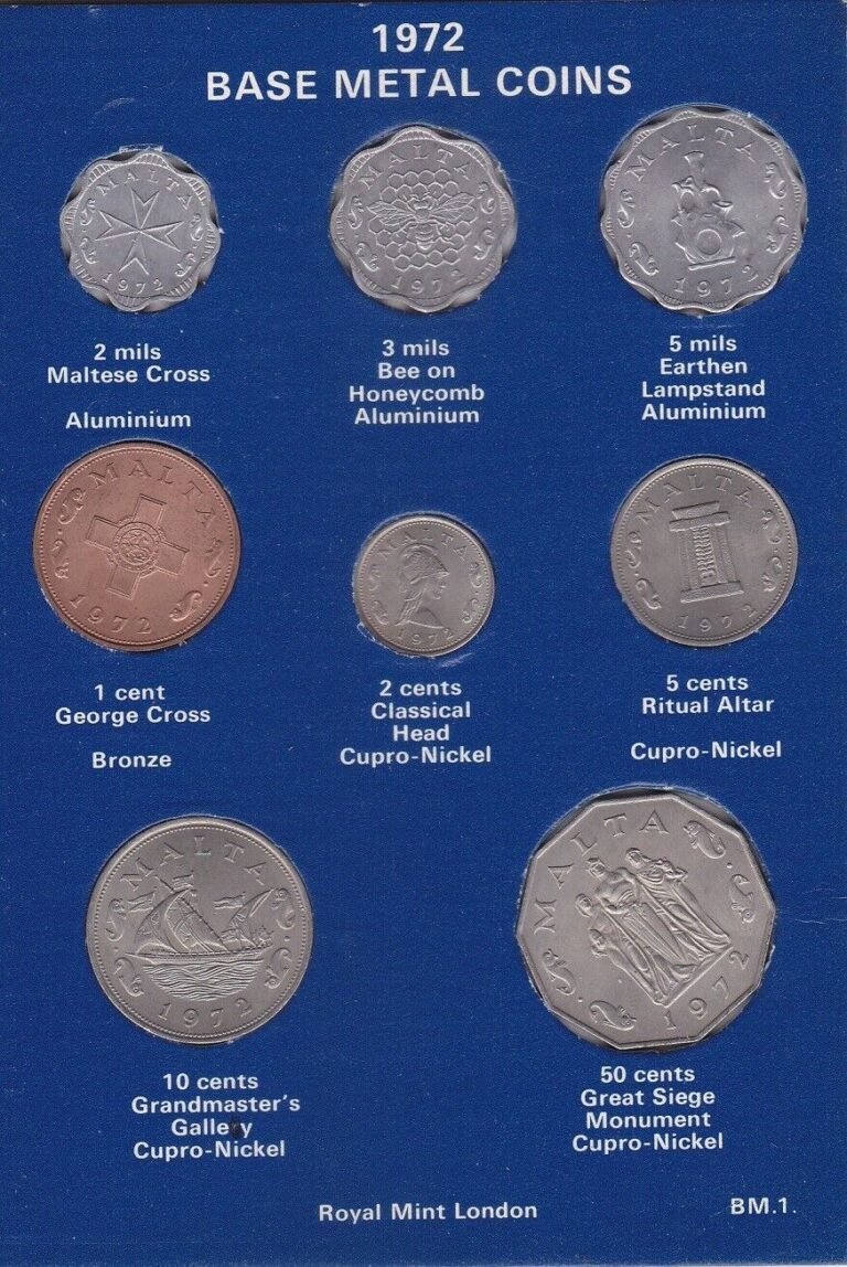 Read more about the article Malta set 8 coins 2 3 5 Mils 1 2 5 10 50 Cents 1972 UNC in cardboard Lemberg-Zp