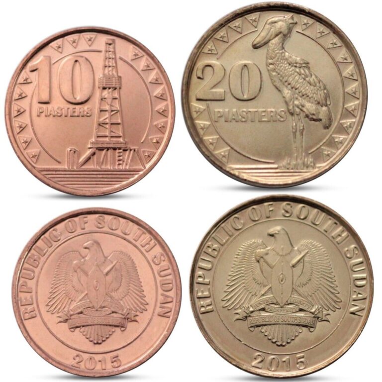 Read more about the article SOUTH SUDAN 2 COINS SET 10 20 ANIMALS BIRD 2015 UNC