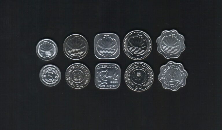 Read more about the article Bangladesh 1 5 10 25 50 1977-1981 Tiger FAO UNC Bangladeshi Currency 5 Coin SET