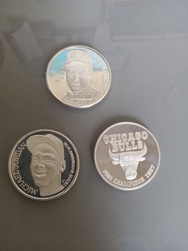 Read more about the article 1994 MICHAEL JORDAN Birmingham Barons 1oz silver bullion 97 Bulls Ryne Sandberg