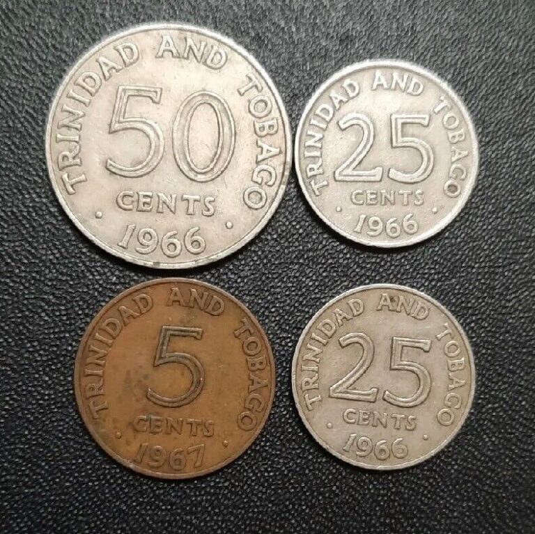 Read more about the article 1966-1967 TRINIDAD and TOBAGO 5 25 and 50 CENTS LOT OF 4 VF COINS