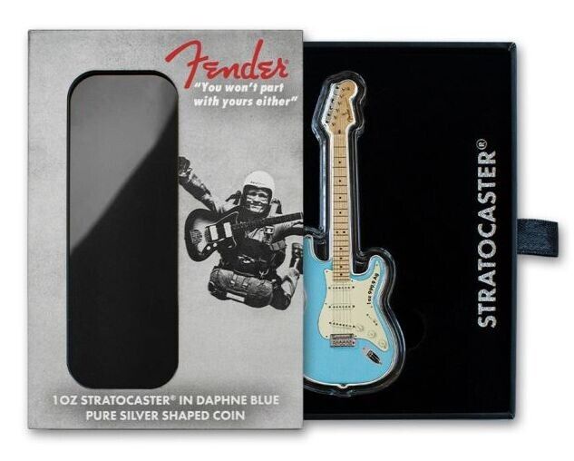 Read more about the article 2023 Solomon Islands $2 1 oz Silver Fender Stratocaster Daphne Blue Guitar Coin