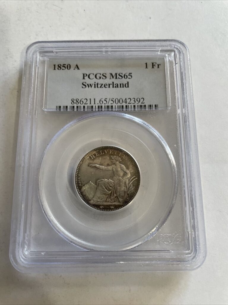 Read more about the article 1850 A Switzerland  1 Franken  silver  PCGS MS65