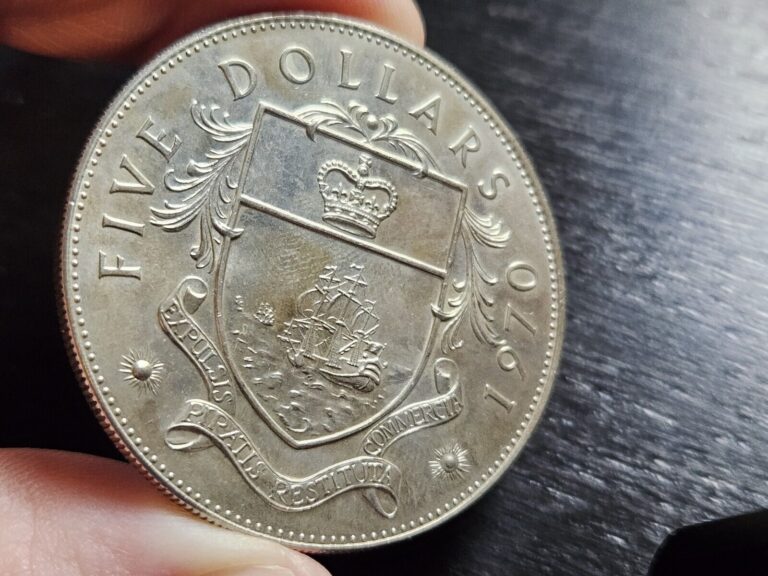 Read more about the article Silver 1970 BAHAMAS FIVE Dollars – Bigger than Morgan Dollar! Super Low Mintage!