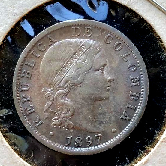 Read more about the article Colombia  1897  10 Centavos  Near Uncirculated silver coin  some nice toning