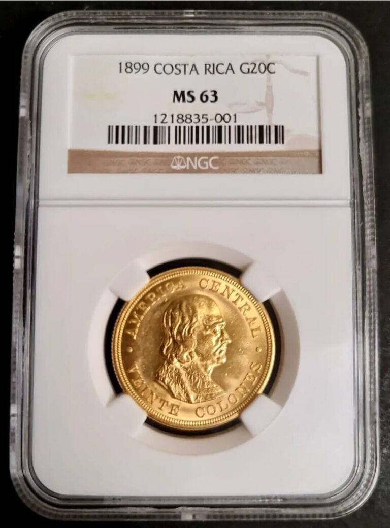 Read more about the article Costa Rica: Republic Gold 20 Colones 1899 NGC MS 63 KM#141