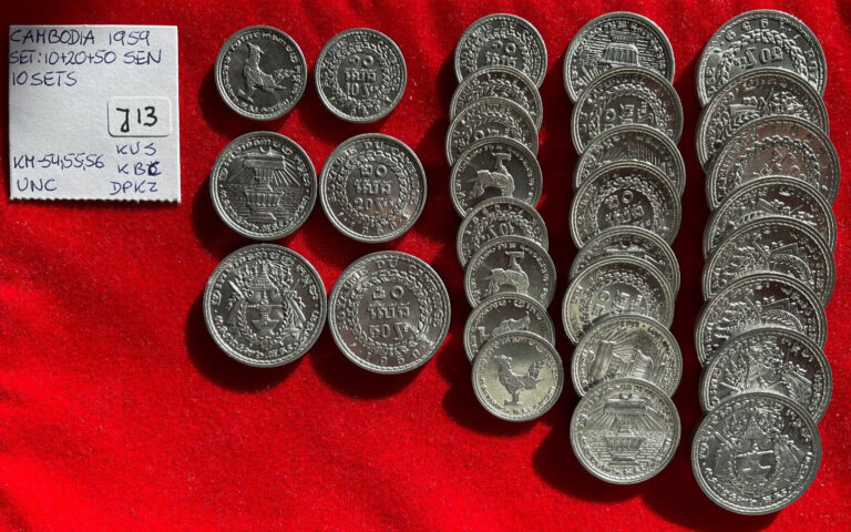 Read more about the article J13 Cambodia; 10 Sets from Mint Bag:  10; 20 and 50 Sen 1959  (30 Coins)  UNC