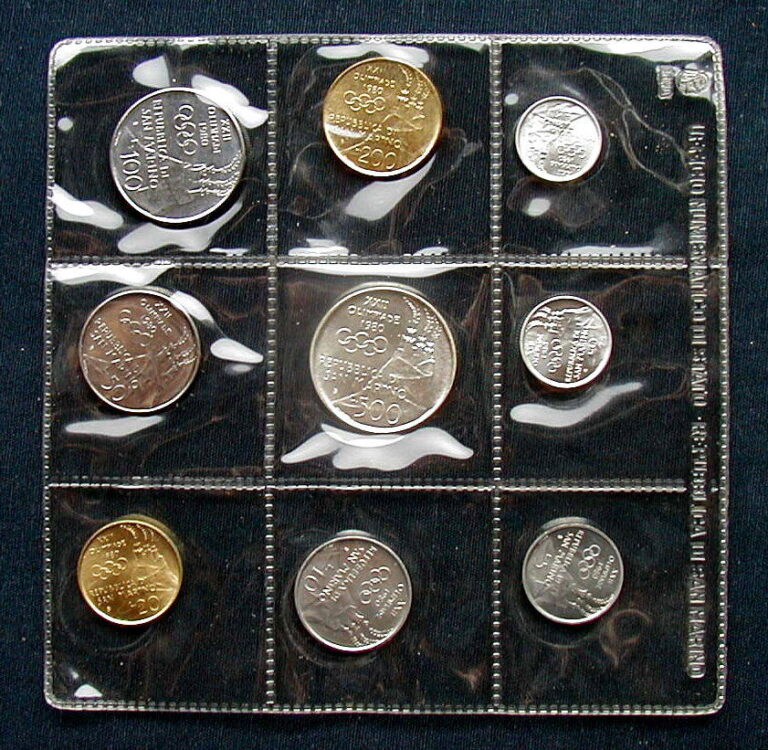 Read more about the article 1980 SAN MARINO Italy complete set 9 COINS with silver RUSSIA Olympic Games UNC