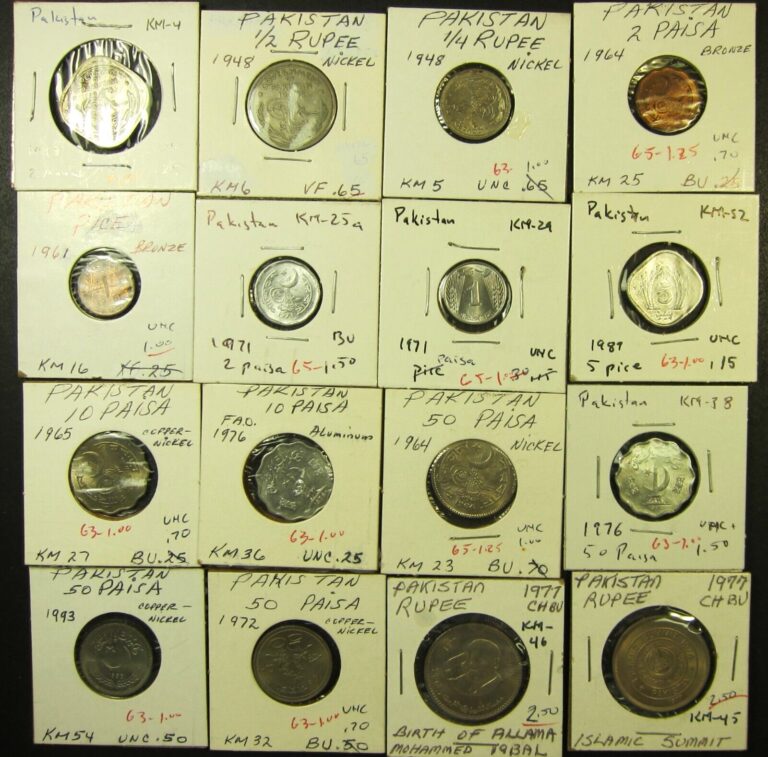 Read more about the article Pakistan  16 different coins  1948 to 1993  most UNC   (#3001A)