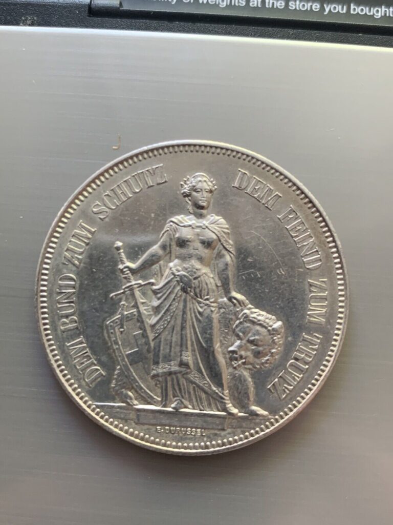 Read more about the article Switzerland 1885 Bern 5 Francs Shooting Thaler  Silver  25k mintage  UNC