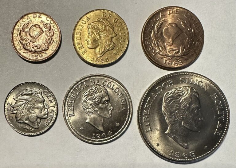 Read more about the article Colombia 1952-1966 Set Of 6 Coins 1  2  5  10  20  50 Centavos BU (Random Dates)