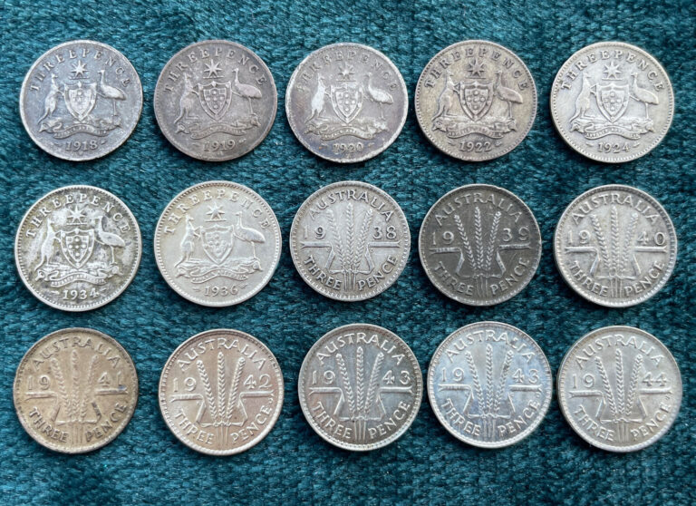 Read more about the article Lot Of 15 Australia .925 Silver 3 Pence Coins Set (1918-1944) Check Description