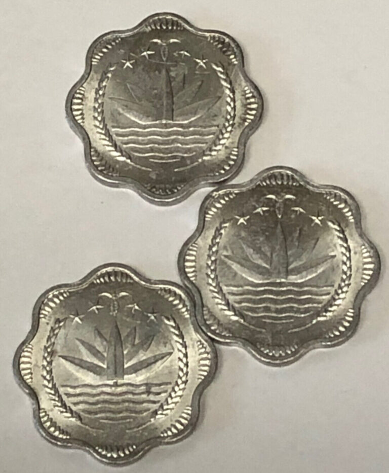 Read more about the article (Lot of 3) Bangladesh 10 Poisha  Water Lily  farm tractor nice coins !!