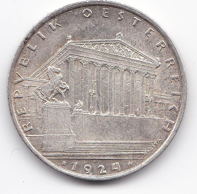 Read more about the article 1924 Hungary Austria 1 Schilling LARGE SILVER Coin  frosty luster!